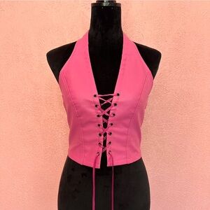 Vintage Hot Pink Faux Leather Halter Top